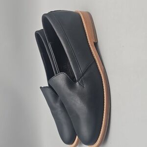 Women's Black Leather Slip-On Loafers with Contrast Sole
